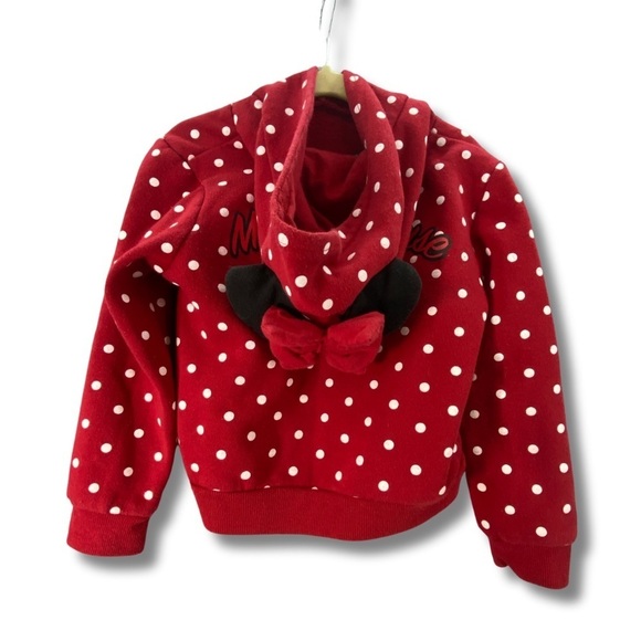 Disney Kids Minnie Mouse Hoodie Sweatshirt Red Polka Dot Sequins Size 5-6 yr GUC - Picture 2 of 12